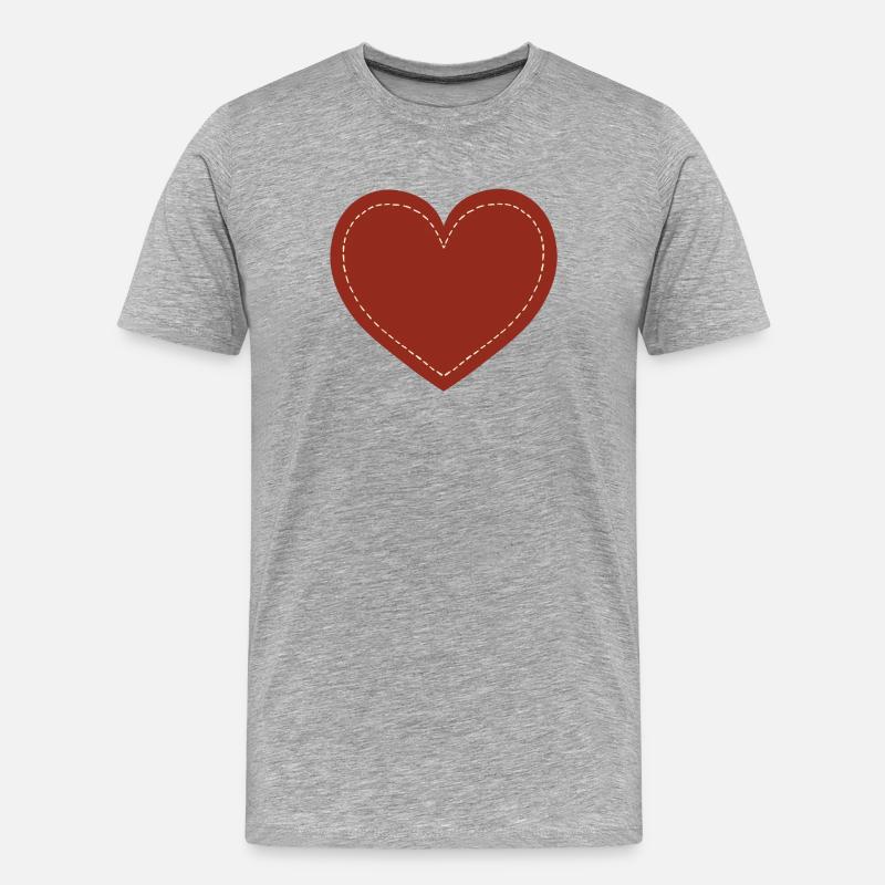 Sticktes braunes Herz-Emblem - Männer Premium Bio T-Shirt - Grau meliert