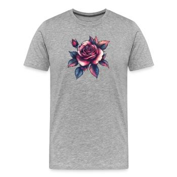 Nachtrose Rosenmotiv - Männer Premium Bio T-Shirt - Grau meliert - Vorne - Damien (186cm)