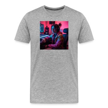 Cyber Neon Producer in the Studio - Men's Premium Organic T-Shirt - heather grey - Front - Damien (186cm)