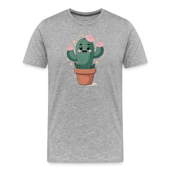 Cactus drôle en pot avec des fleurs - T-shirt bio Premium Homme - gris chiné - Devant - Damien (186cm)