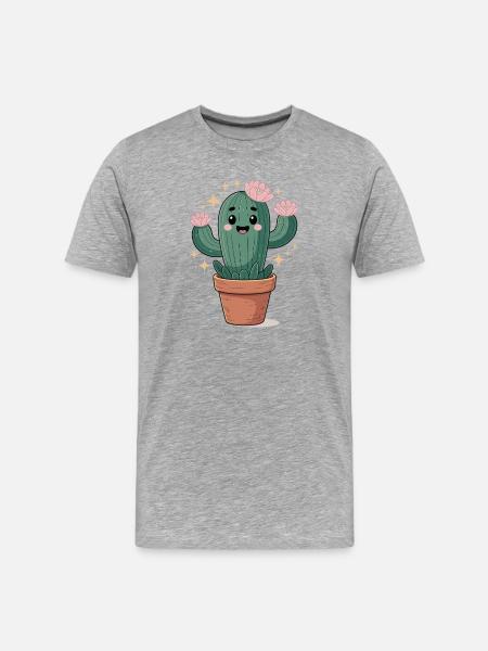 Funny cactus in pot with flowers - Men's Premium Organic T-Shirt - heather grey