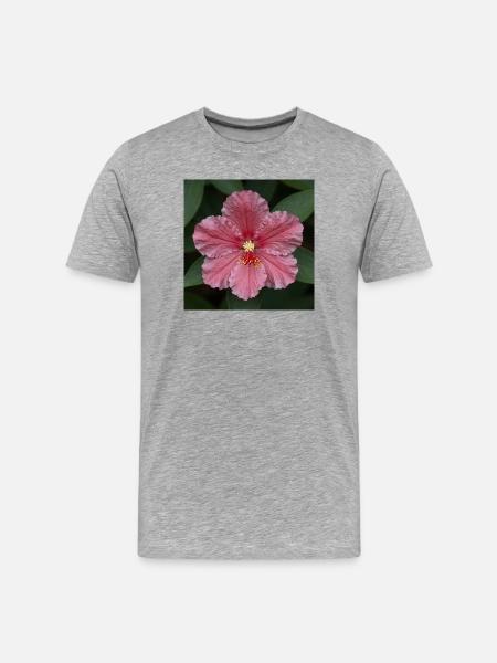 Pink Hibiscus Blossom Closeup - Men's Premium Organic T-Shirt - heather grey