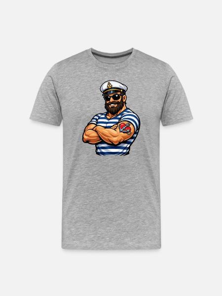 Seemann mit Tattoo - Männer Premium Bio T-Shirt - Grau meliert