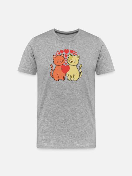 Two Heartfelt Cats Embrace - Men's Premium Organic T-Shirt - heather grey