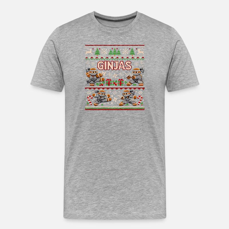 Ginjas Lebkuchen-Weihnachtspullover - Männer Premium Bio T-Shirt - Grau meliert