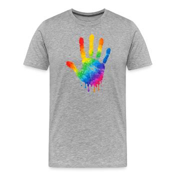 Bunter Handabdruck Aquarell Design  - Männer Premium Bio T-Shirt - Grau meliert - Vorne - Damien (186cm)