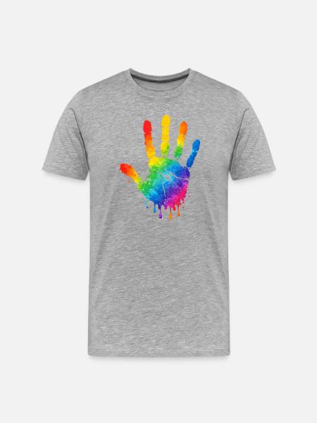 Bunter Handabdruck Aquarell Design - Männer Premium Bio T-Shirt - Grau meliert