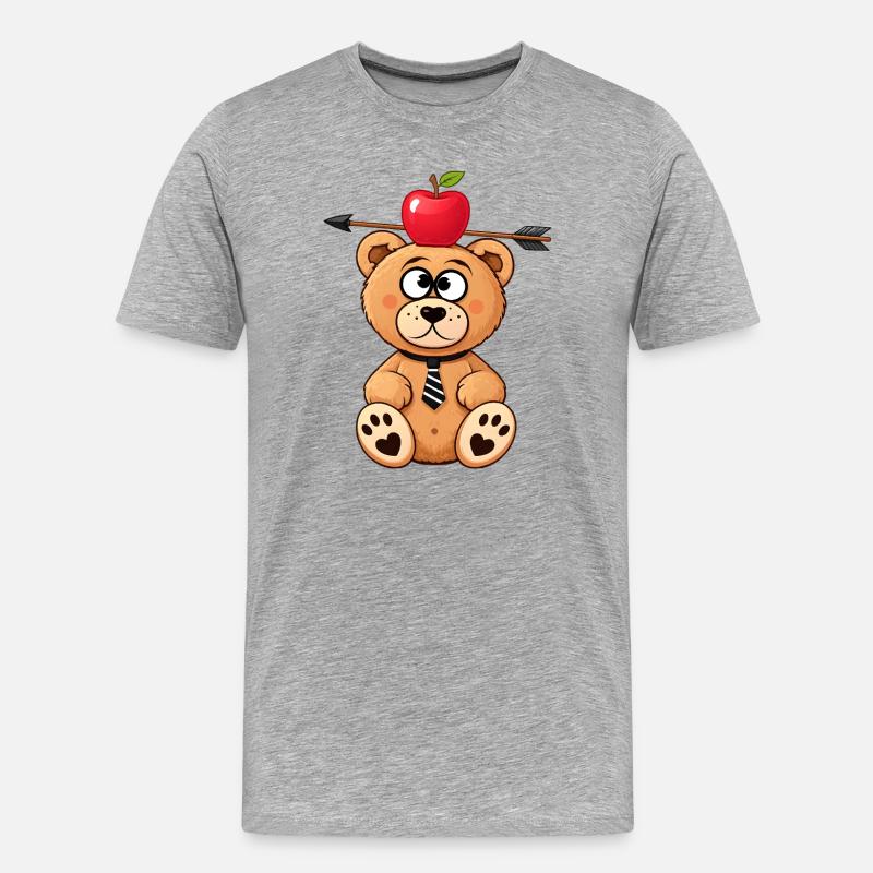 Witziger Bär mit Apfel und Pfeil - Männer Premium Bio T-Shirt - Grau meliert