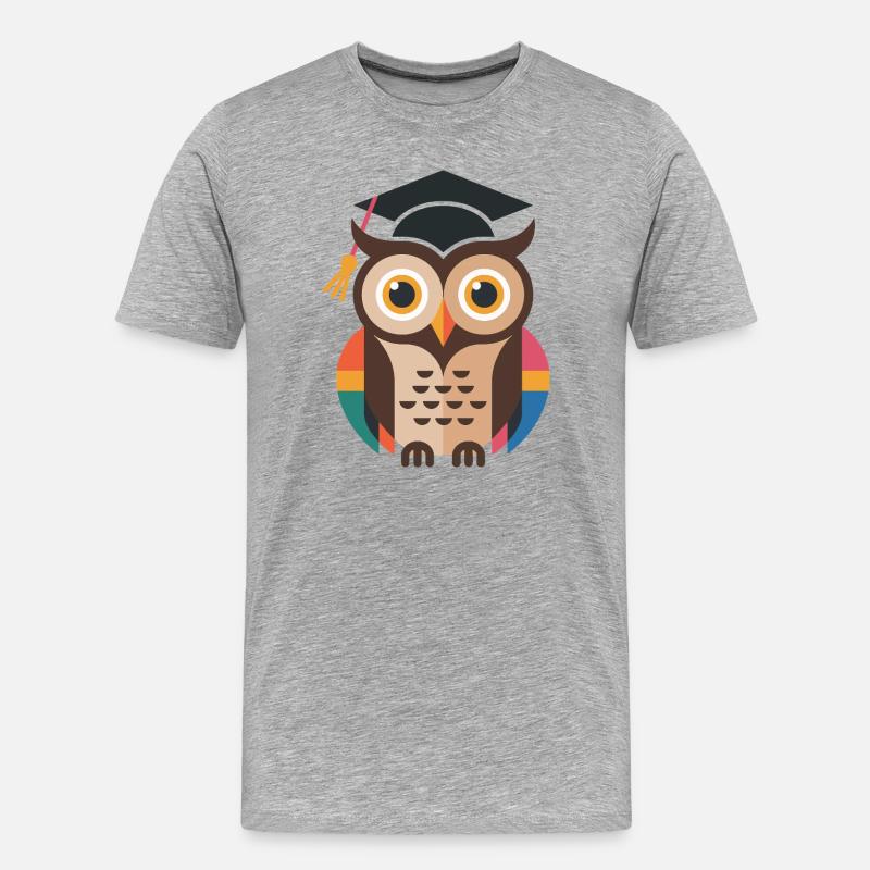 Bunte Abschluss-Eule mit bunten Gefieder - Männer Premium Bio T-Shirt - Grau meliert