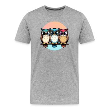 Drei coole Eulen mit Sonnenbrille bunt Eulen Motiv - Männer Premium Bio T-Shirt - Grau meliert - Vorne - Damien (186cm)