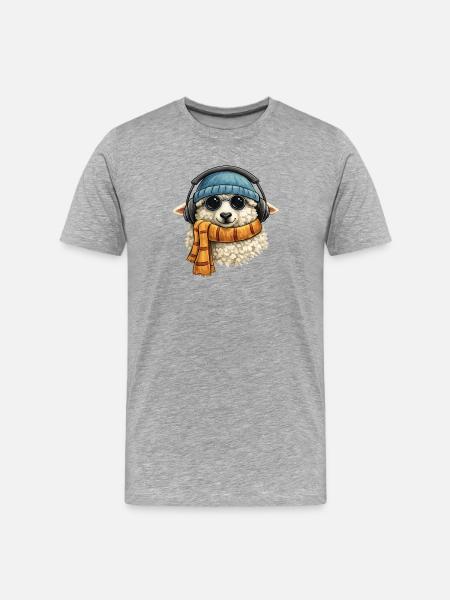 Lamm Kopfhörer Winter - Männer Premium Bio T-Shirt - Grau meliert