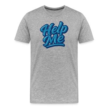 Help Me Blue Script Logo - T-shirt bio Premium Homme - gris chiné - Devant - Damien (186cm)