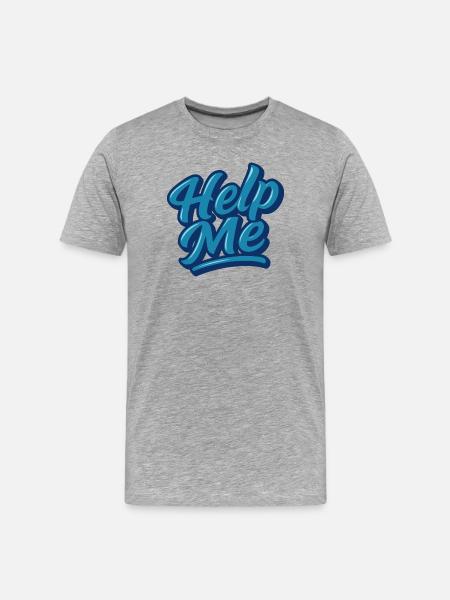 Help Me Blue Script Logo - T-shirt bio Premium Homme - gris chiné
