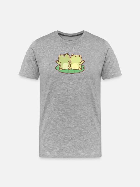 Cute Frogs On Lily Pad Besties - Men's Premium Organic T-Shirt - heather grey