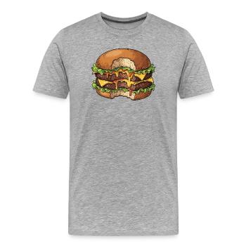 Saftiger Doppel-Cheeseburger mit Biss – Foodie - Männer Premium Bio T-Shirt - Grau meliert - Vorne - Damien (186cm)