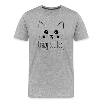 Folle Chat, Amante Drôle de Chats - T-shirt bio Premium Homme - gris chiné - Devant - Damien (186cm)
