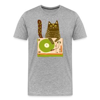 DJ chat sur platine - T-shirt bio Premium Homme - gris chiné - Devant - Damien (186cm)