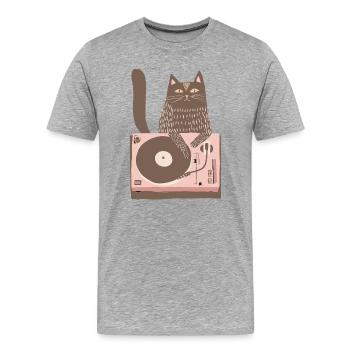 DJ chat sur une platine rose - T-shirt bio Premium Homme - gris chiné - Devant - Damien (186cm)
