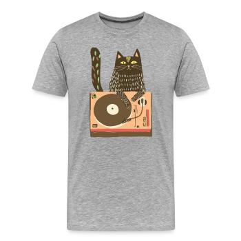 Katzen-DJ auf Vinyl-Plattenteller - Männer Premium Bio T-Shirt - Grau meliert - Vorne - Damien (186cm)