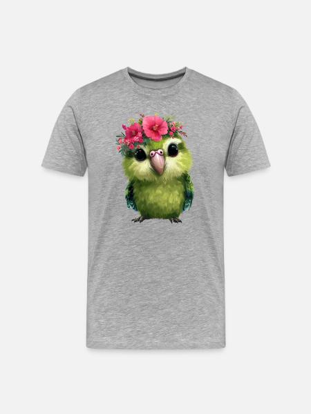 Frühlings-Papagei mit Blumenkronen - Männer Premium Bio T-Shirt - Grau meliert