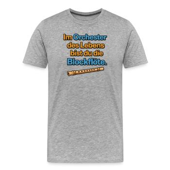 Orchester des Lebens Blockflöte Design - Männer Premium Bio T-Shirt - Grau meliert - Vorne - Damien (186cm)