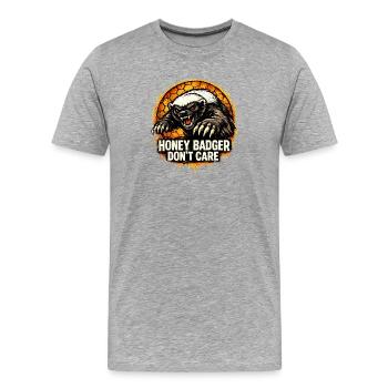 Blaireau miel s’en fiche - T-shirt bio Premium Homme - gris chiné - Devant - Damien (186cm)
