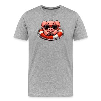 Cooles Schwein im Rettungsring  - Männer Premium Bio T-Shirt - Grau meliert - Vorne - Damien (186cm)