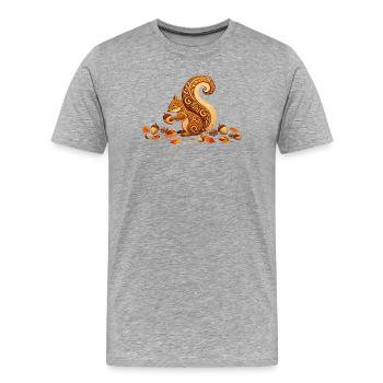 Stilisiertes Eichhörnchen mit Eichel im Herbst - Männer Premium Bio T-Shirt - Grau meliert - Vorne - Damien (186cm)