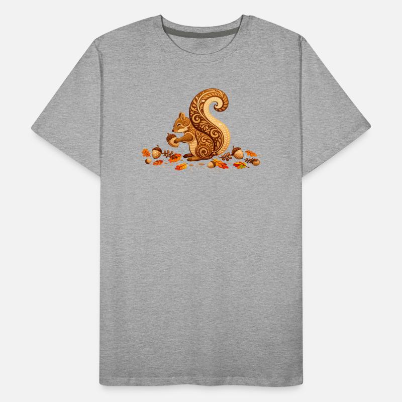 Stilisiertes Eichhörnchen mit Eichel im Herbst Männer Premium Bio T-Shirt
