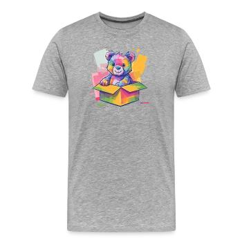 Regenbogenbär im Karton - Männer Premium Bio T-Shirt - Grau meliert - Vorne - Damien (186cm)