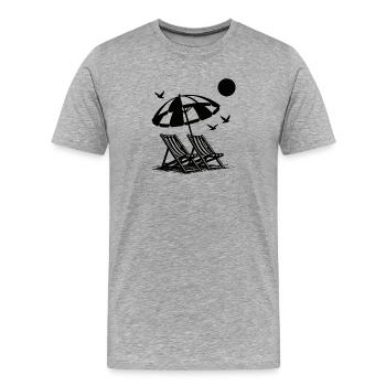Beach holiday with sun loungers under umbrella - Men's Premium Organic T-Shirt - heather grey - Front - Damien (186cm)