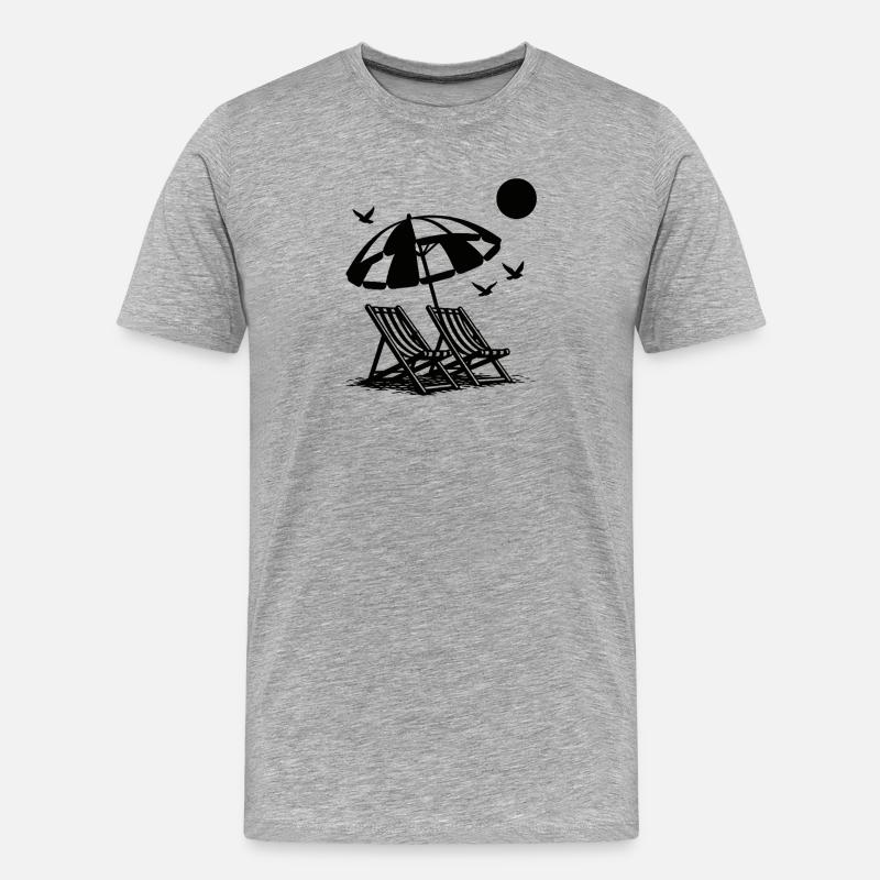 Strandurlaub mit Liegestühlen unter Sonnenschirm - Männer Premium Bio T-Shirt - Grau meliert