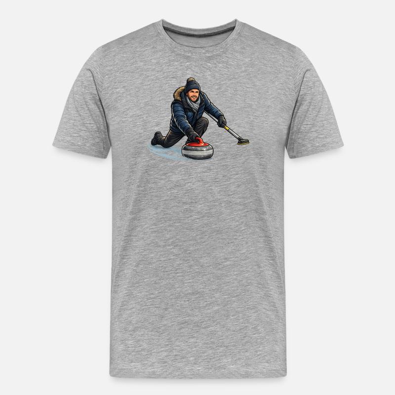 Curlingheld im Eiswind - Männer Premium Bio T-Shirt - Grau meliert