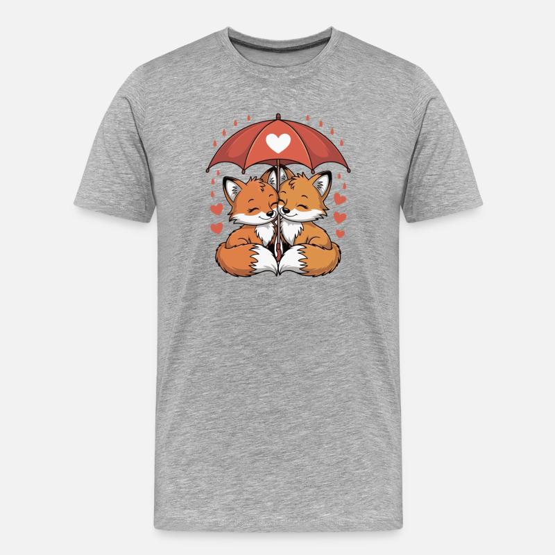 Fuchs Comic Paar Liebe - Männer Premium Bio T-Shirt - Grau meliert
