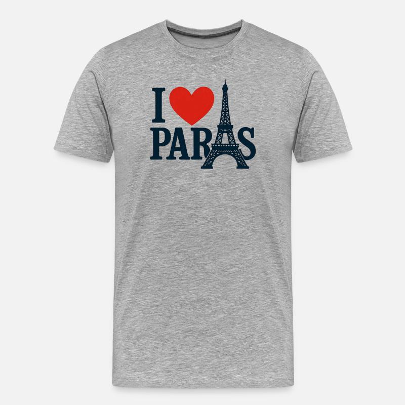 Ich liebe Paris Eiffel Herz - Männer Premium Bio T-Shirt - Grau meliert