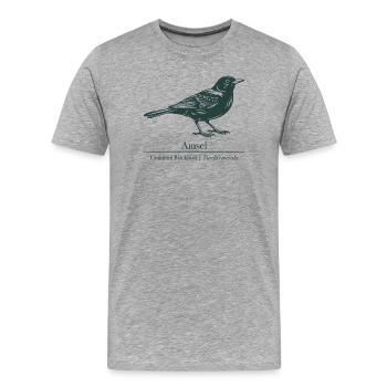 Amsel Silhouette | Ornithologie | Zeichnung - Männer Premium Bio T-Shirt - Grau meliert - Vorne - Damien (186cm)