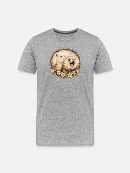 Frettchen im Blumenkreis - Männer Premium Bio T-Shirt - Grau meliert