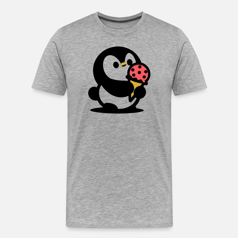 Kleiner Pinguin mit Eis - Männer Premium Bio T-Shirt - Grau meliert