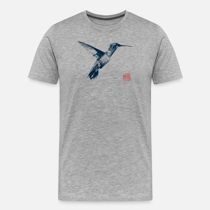 Kolibri mit Kanji Stempel - Männer Premium Bio T-Shirt - Grau meliert
