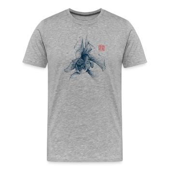 Poisson rouge avec tampon kanji - T-shirt bio Premium Homme - gris chiné - Devant - Damien (186cm)