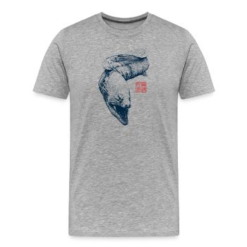Muräne mit Kanji Stempel - Männer Premium Bio T-Shirt - Grau meliert - Vorne - Damien (186cm)