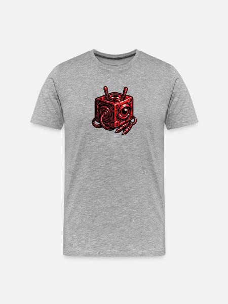 Red cube robot with eye - Men's Premium Organic T-Shirt - heather grey