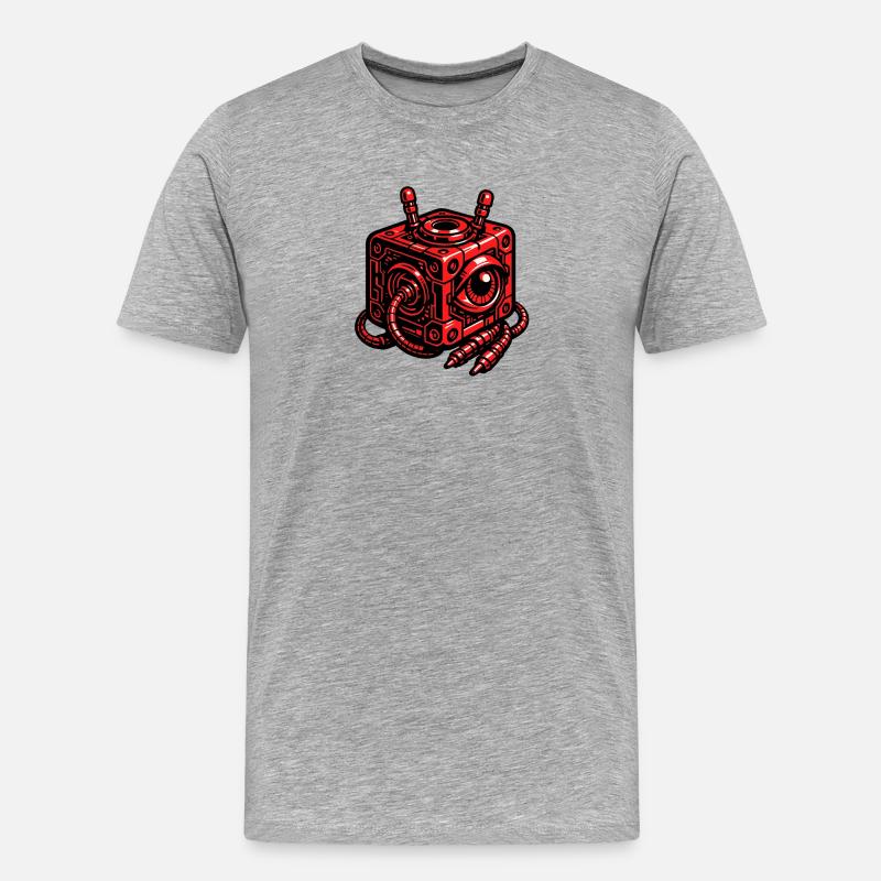 Roter Kubusroboter mit Auge - Männer Premium Bio T-Shirt - Grau meliert