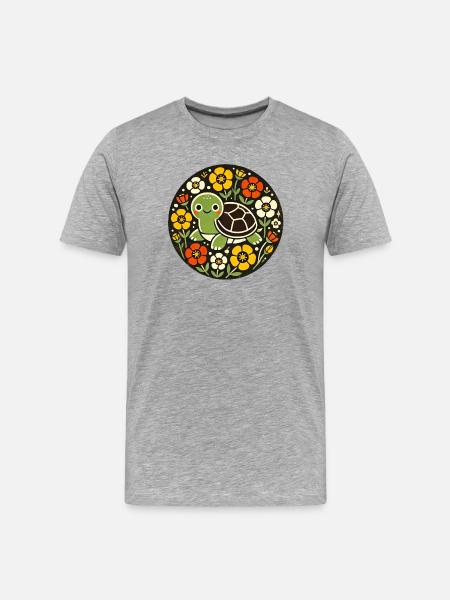Tiny Turtle Amid Floral Circle - Men's Premium Organic T-Shirt - heather grey
