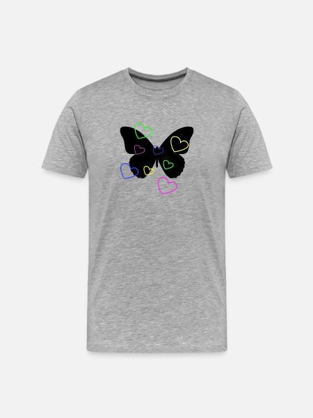 Mehrfarbige Neonherzen auf Schmetterling - Männer Premium Bio T-Shirt - Grau meliert