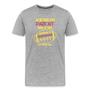 Supporter de Perpignan Humour - T-shirt bio Premium Homme - gris chiné - Devant - Damien (186cm)