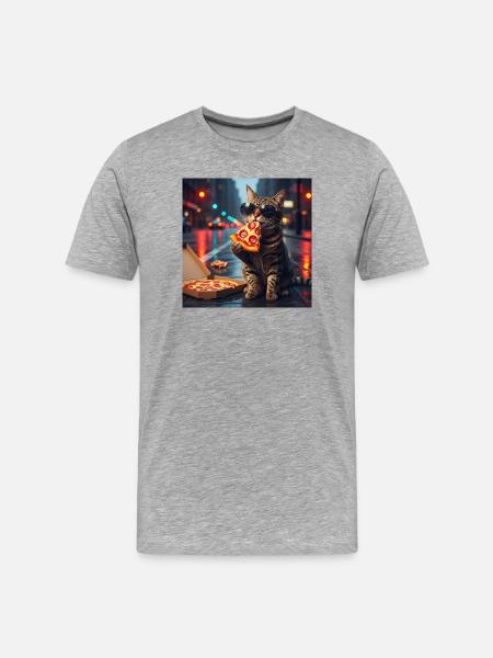 PizzaCat in neon rain - Men's Premium Organic T-Shirt - heather grey