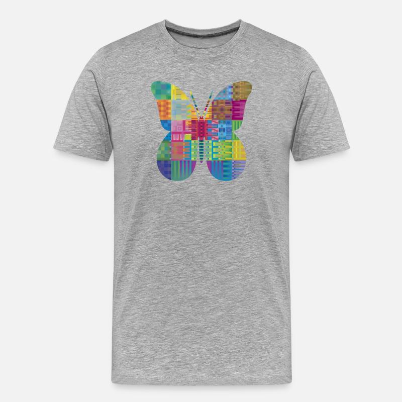 Bunter Patchwork-Schmetterling - Männer Premium Bio T-Shirt - Grau meliert