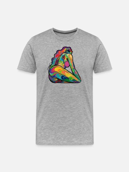 Bunte Silhouette nackt in Wirbeln - Männer Premium Bio T-Shirt - Grau meliert