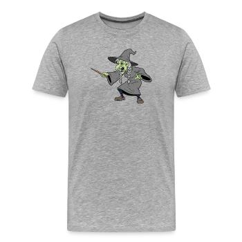 Sorcière à la baguette en brindille en bois - T-shirt bio Premium Homme - gris chiné - Devant - Damien (186cm)